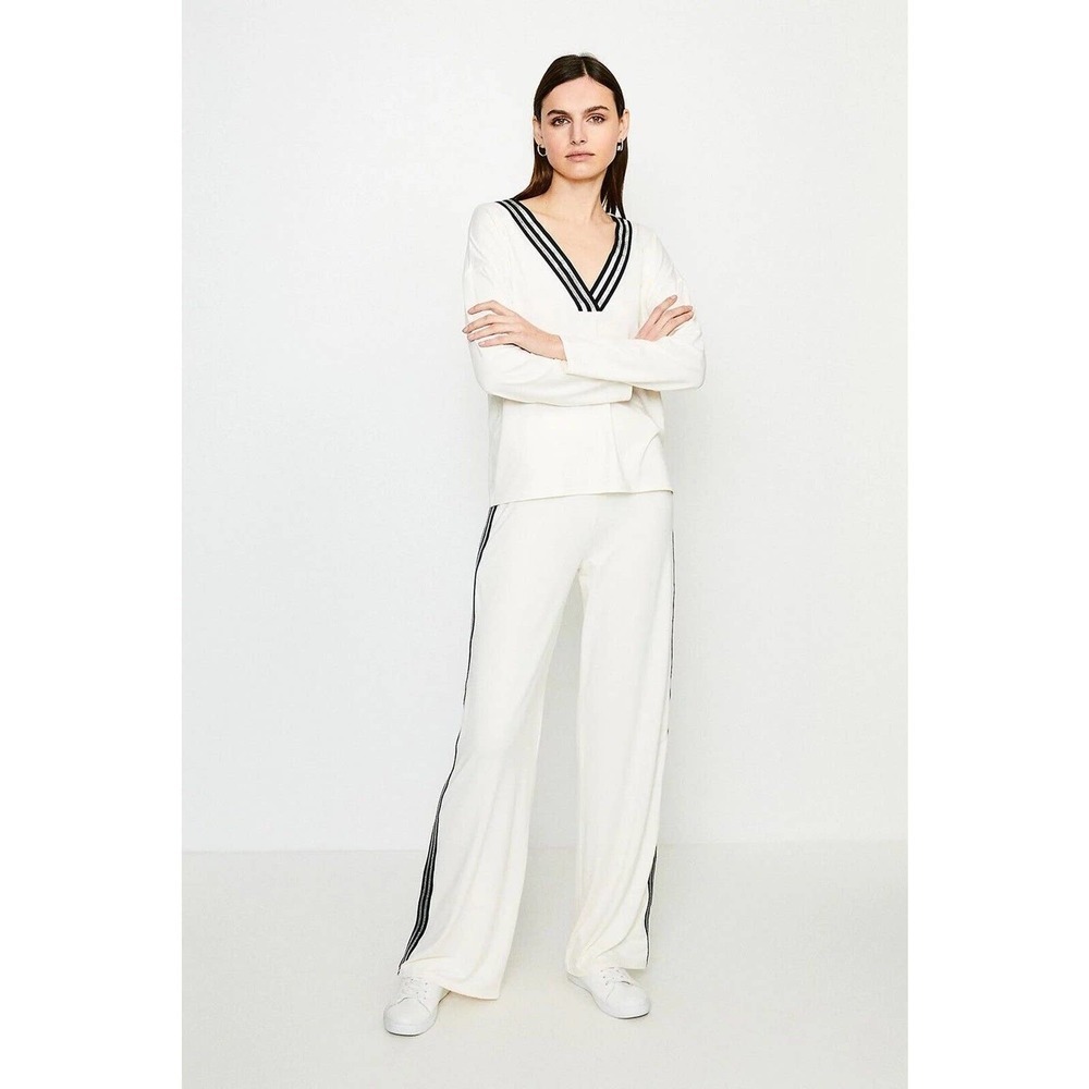 Maje $265 Lorni Lounge Long Sleeves Crepe Striped V-Neck Neckline Top Sz 3/L US - Picture 3 of 16